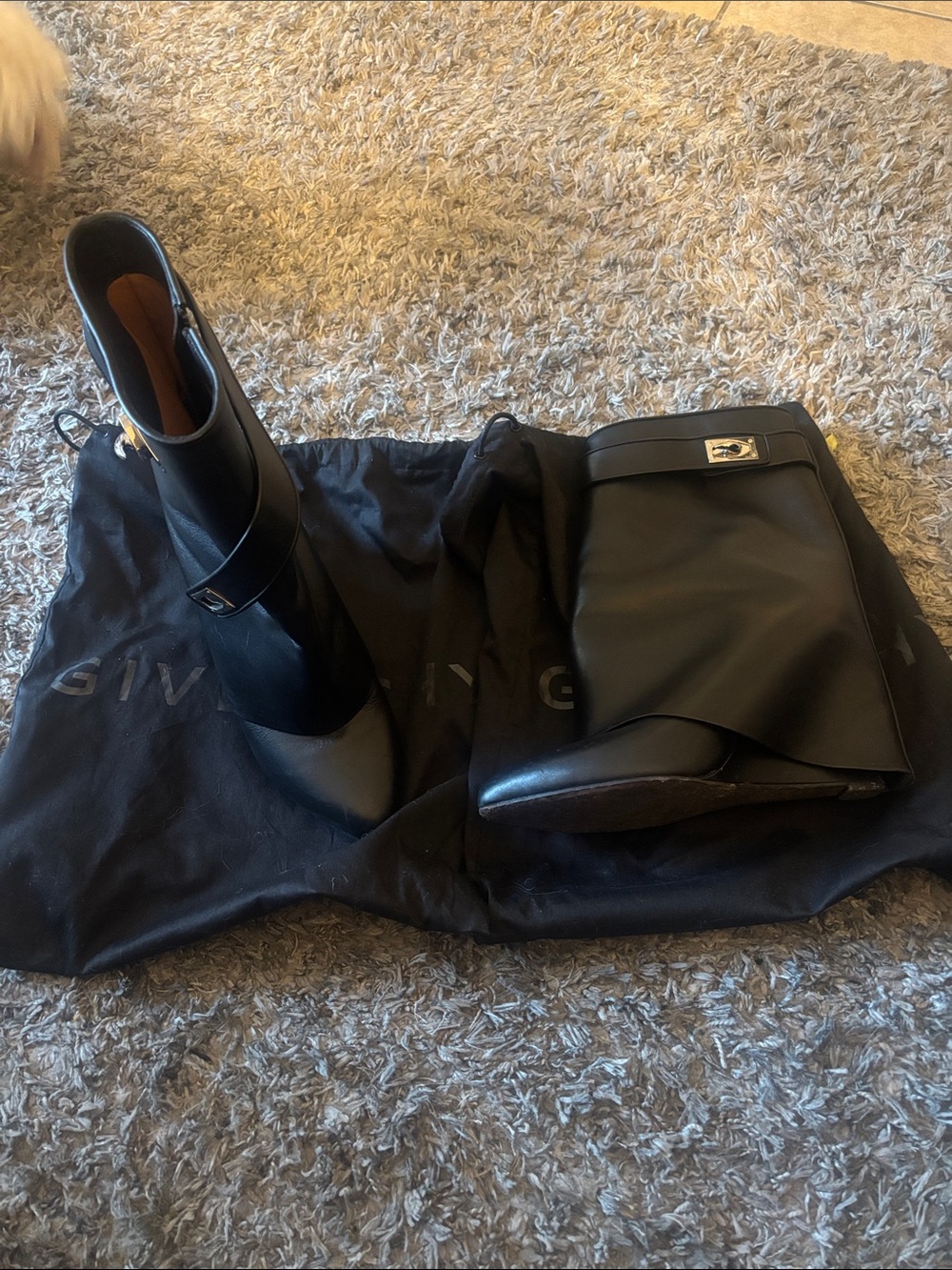 Black Givenchy  Mid-Calf Boots with Silver Buckle ( shark boots )